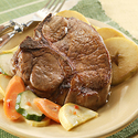 Broiled Pork Chops with Vegetable Medley and Cinnamon Apples
